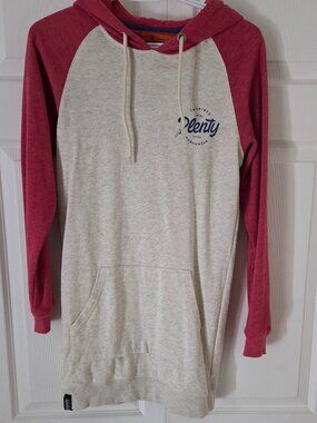 Plenty Women's Hooded Pullover Sweater – Size Small – Cream & Heather Red